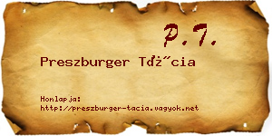 Preszburger Tácia névjegykártya